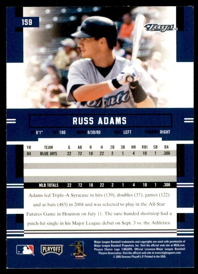 2005 Playoff Prestige Russ Adams Baseball Cards #159