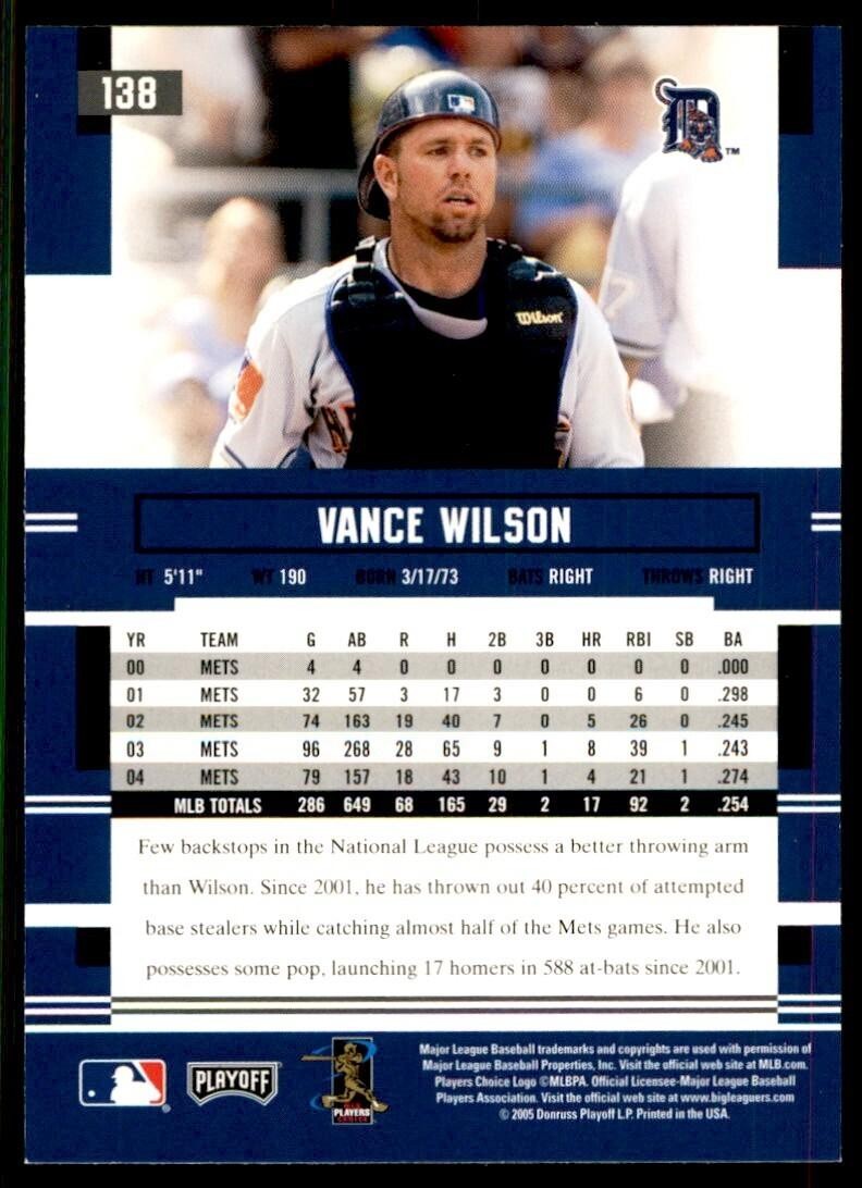 2005 Playoff Prestige Vance Wilson Baseball Cards #138