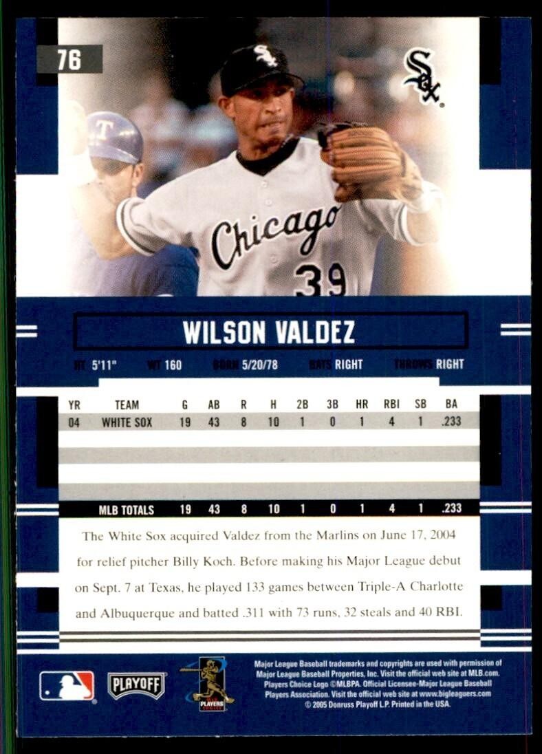 2005 Playoff Prestige Wilson Valdez Baseball Cards #76