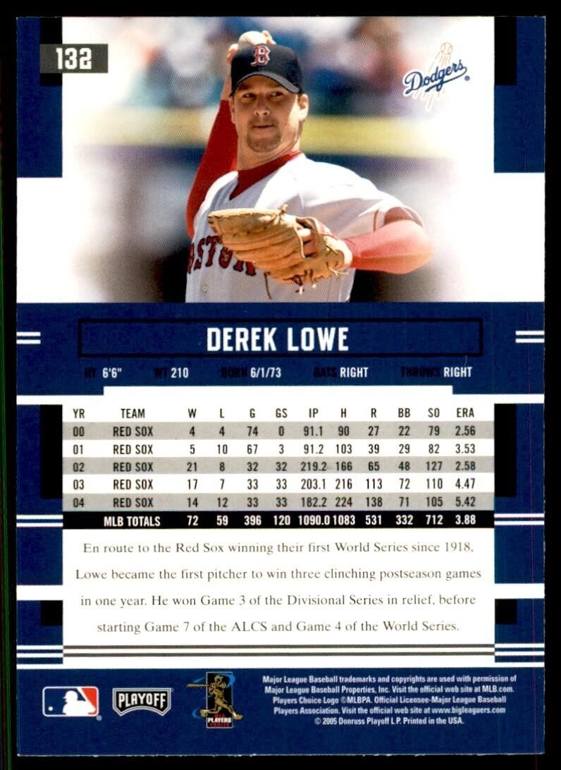2005 Playoff Prestige Derek Lowe Baseball Cards #132
