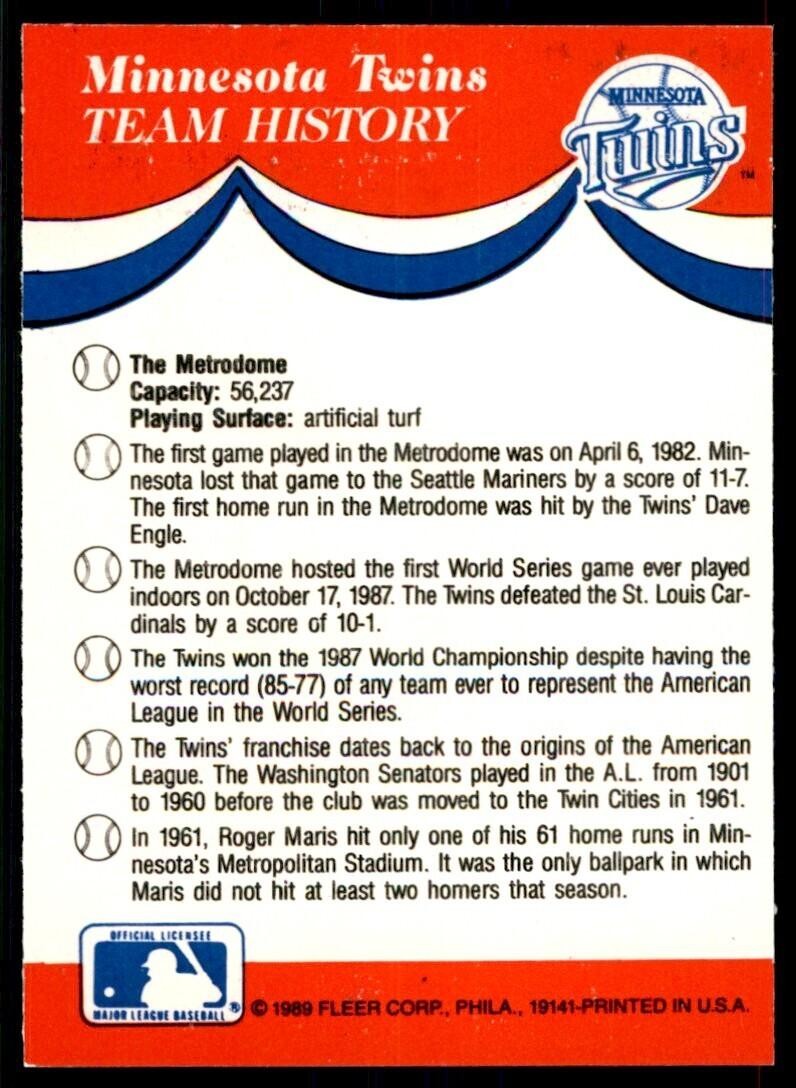 1989 Fleer Update Minnesota Twins Baseball Cards