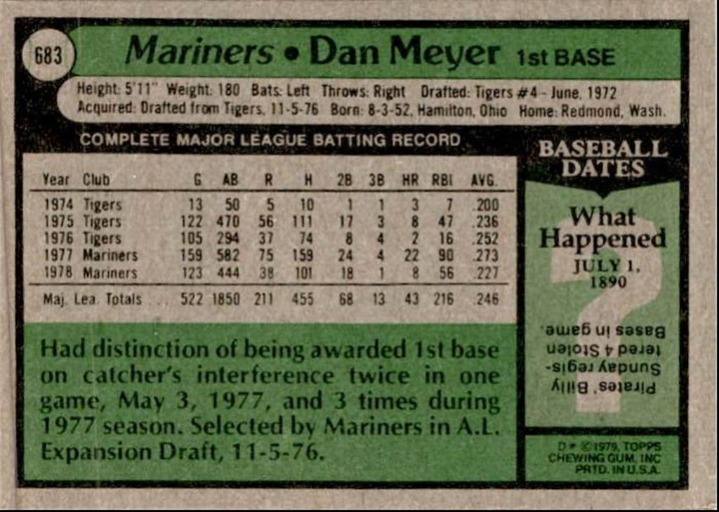 1979 Topps Dan Meyer 1b Seattle Mariners #683