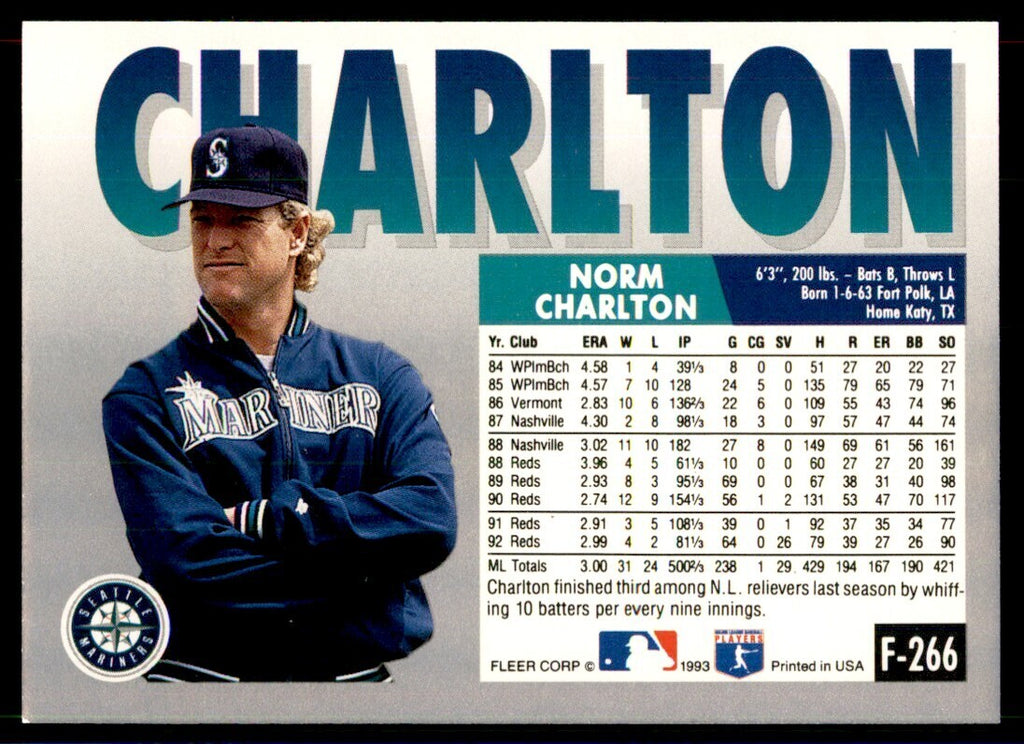1993 Fleer Final Update Norm Charlton Baseball Cards #F-266