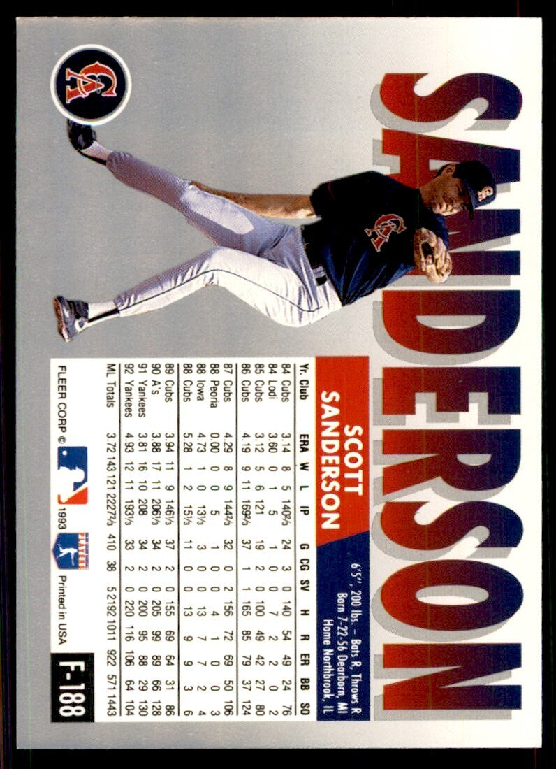 1993 Fleer Final Update Scott Sanderson Baseball Cards #F-188