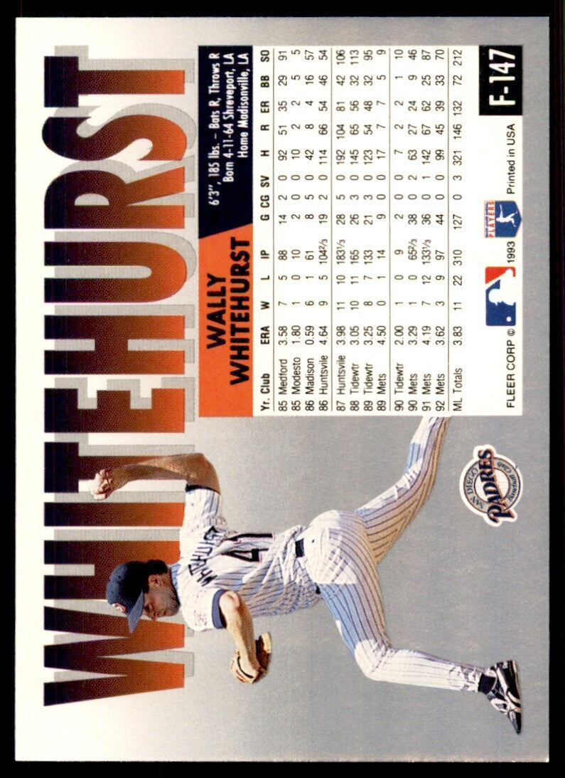 1993 Fleer Final Update Wally Whitehurst A Baseball Cards #F-147