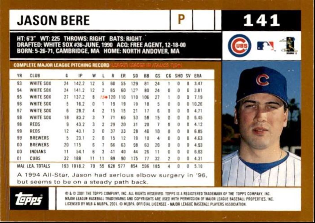 2002 Topps Jason Bere Chicago Cubs #141