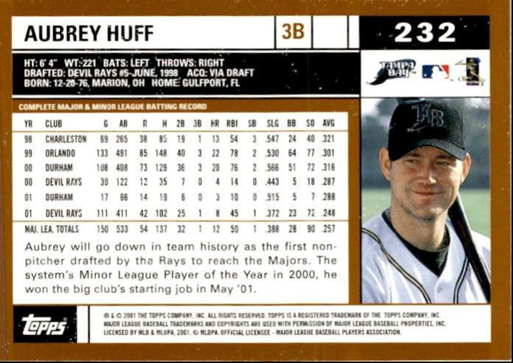 2002 Topps Aubrey Huff Tampa Bay Devil Rays #232