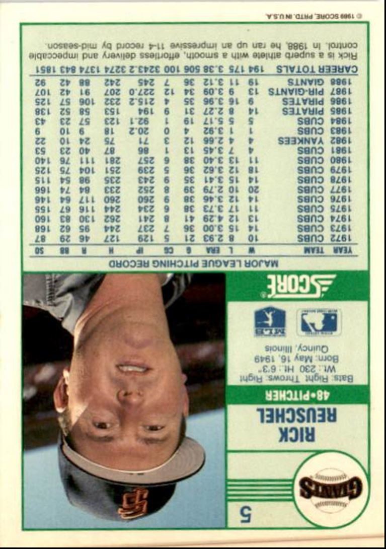 1989 Score Rick Reuschel San Francisco Giants #5