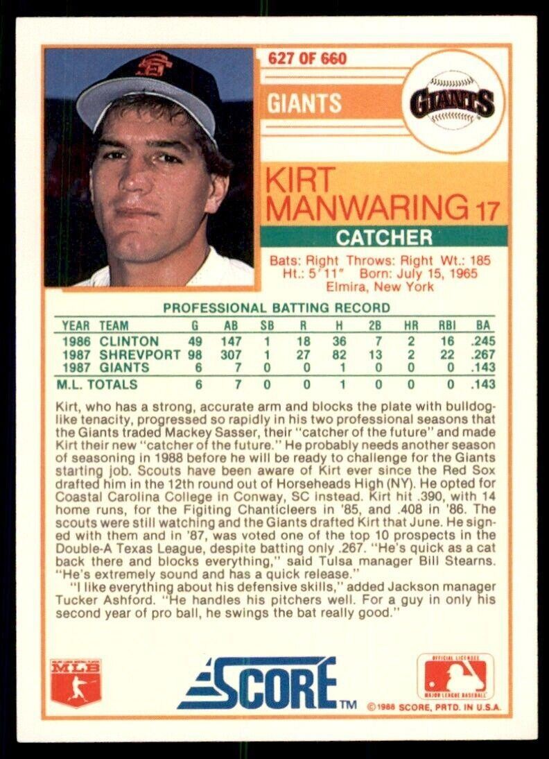 1988 Score Kirt Manwaring Baseball Cards #627