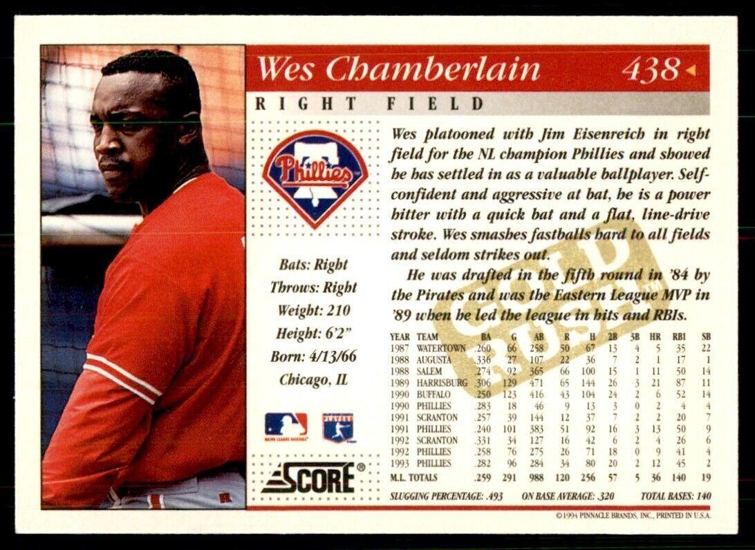 1994 Score Gold Rush Wes Chamberlain Baseball Cards #438