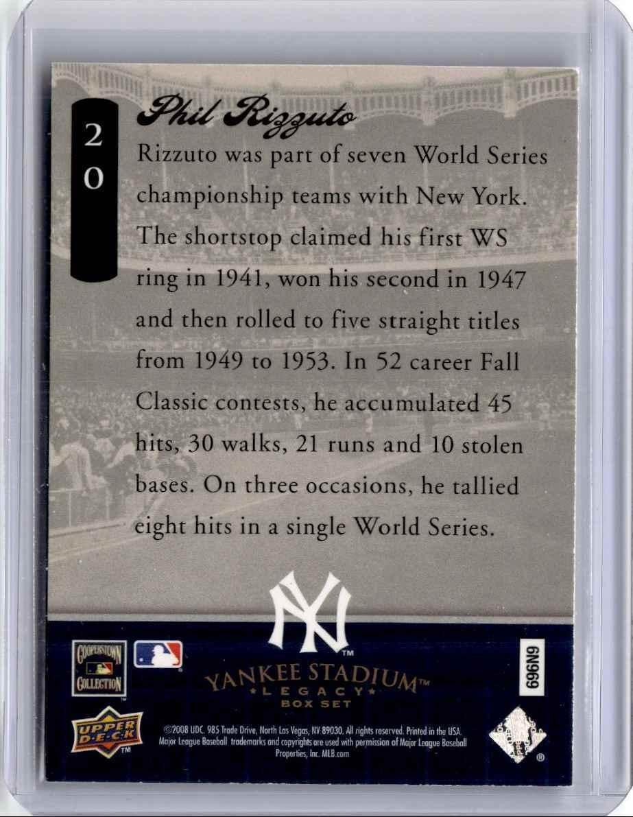 2008 Upper Deck Phil Rizzuto Baseball Card New York Yankees #20