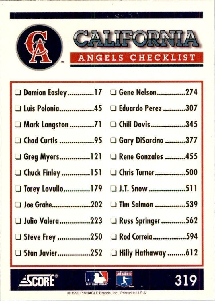 1994 Score California Angels Baseball Cards #319