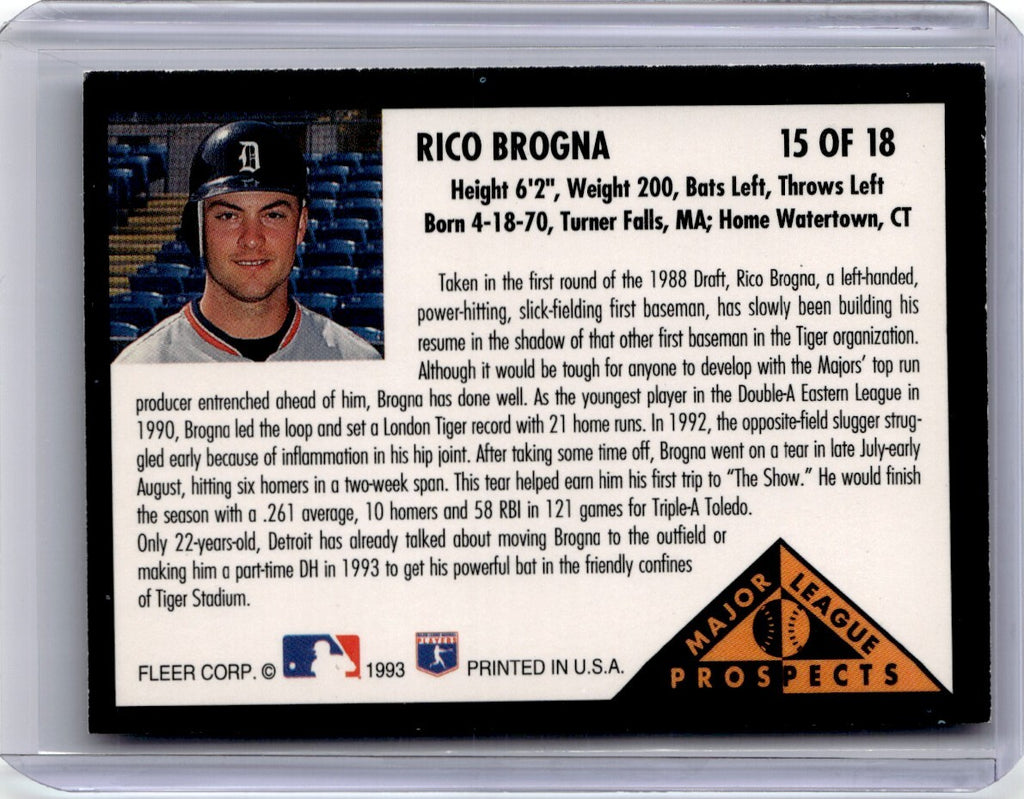 1993 Fleer Major League Prospects I Rico Brogna Baseball Card Detroit Tigers #15
