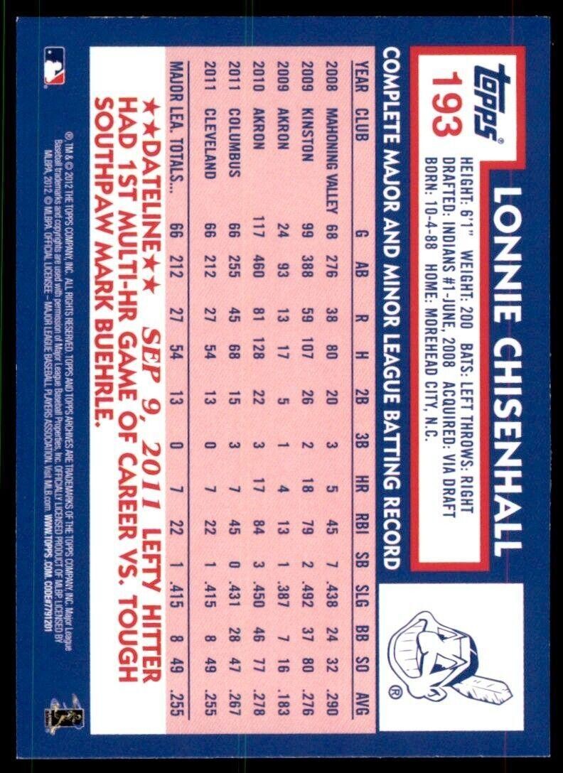 2012 Topps Archives Lonnie Chisenhall Baseball Card Cleveland Indians #193