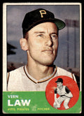 1963 Topps Baseball Card Vern Law A Pittsburgh Pirates #184