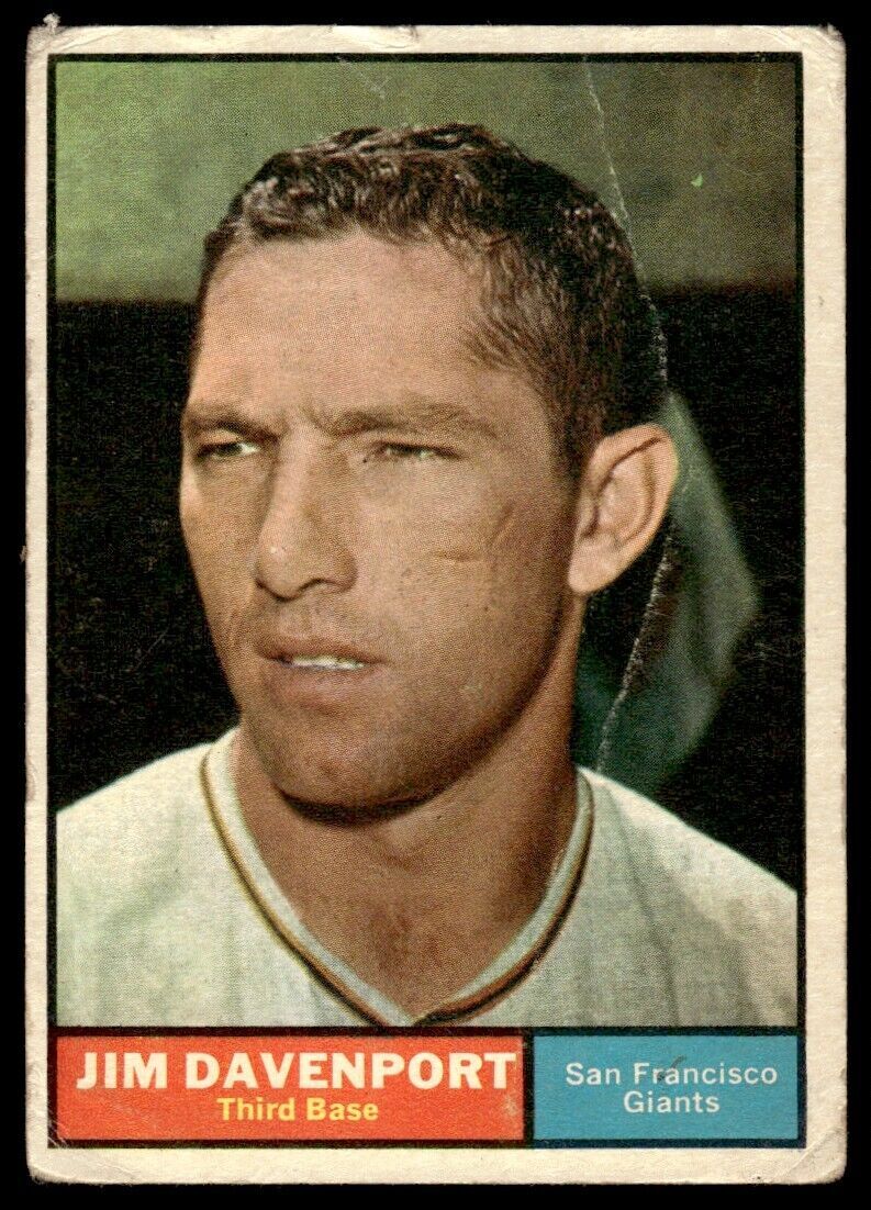 1961 Topps Baseball Card (Damaged) Jim Davenport San Francisco Giants #55