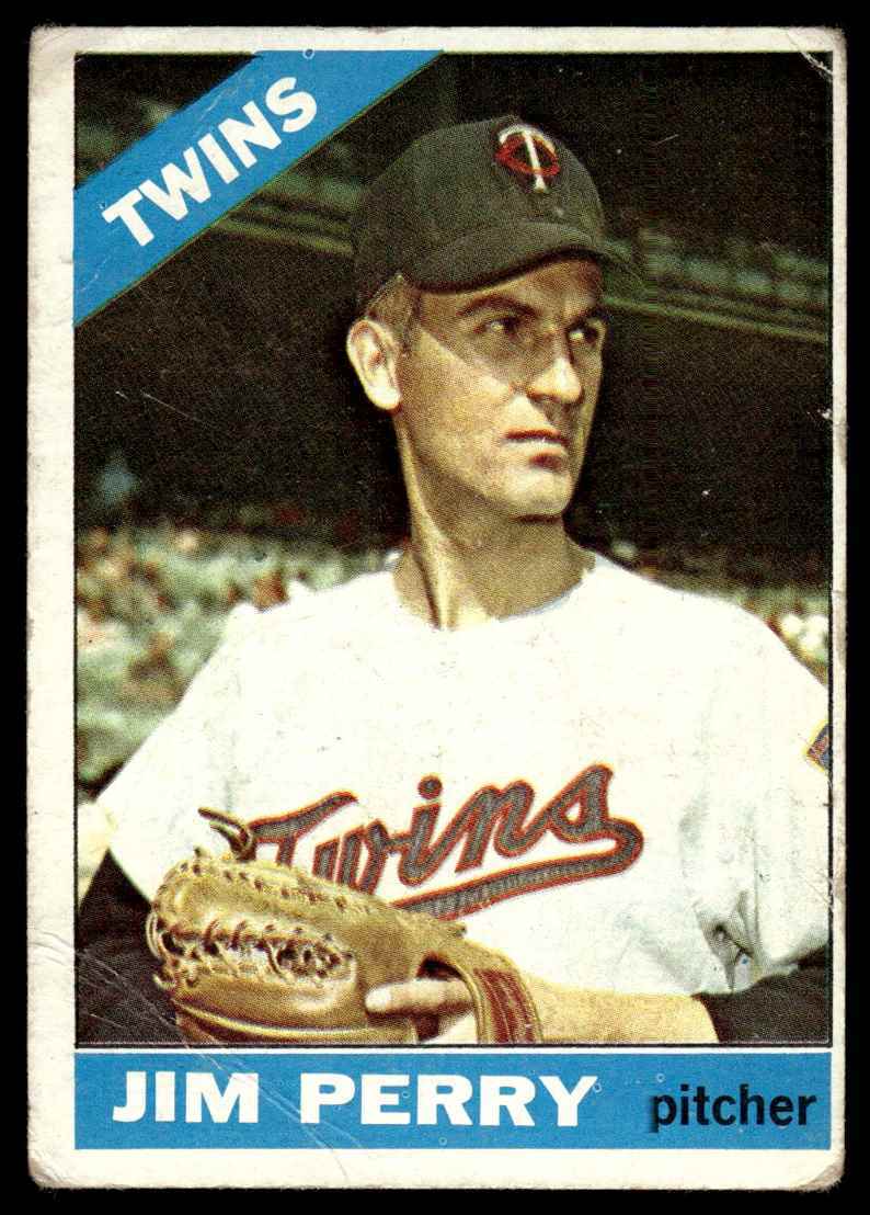 1966 Topps Baseball Card (Damaged) Jim Perry Minnesota Twins #283