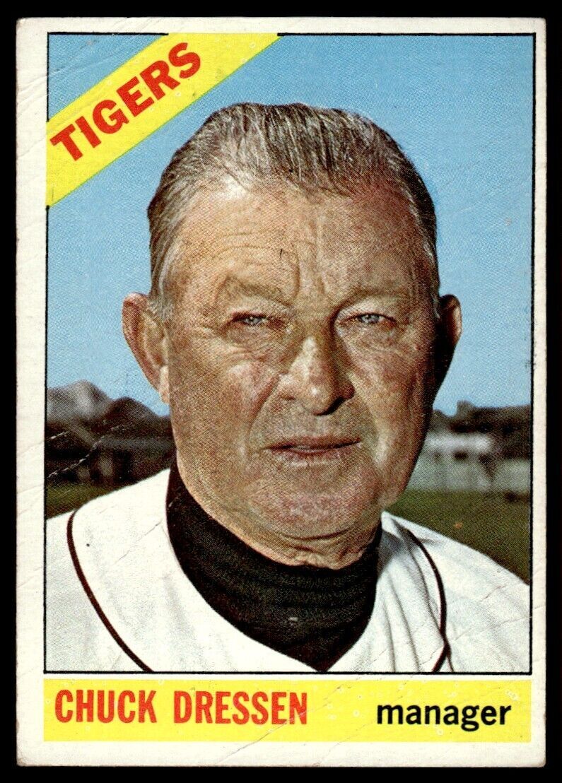 1966 Topps Baseball Card (Damaged) Chuck Dressen Detroit Tigers #187