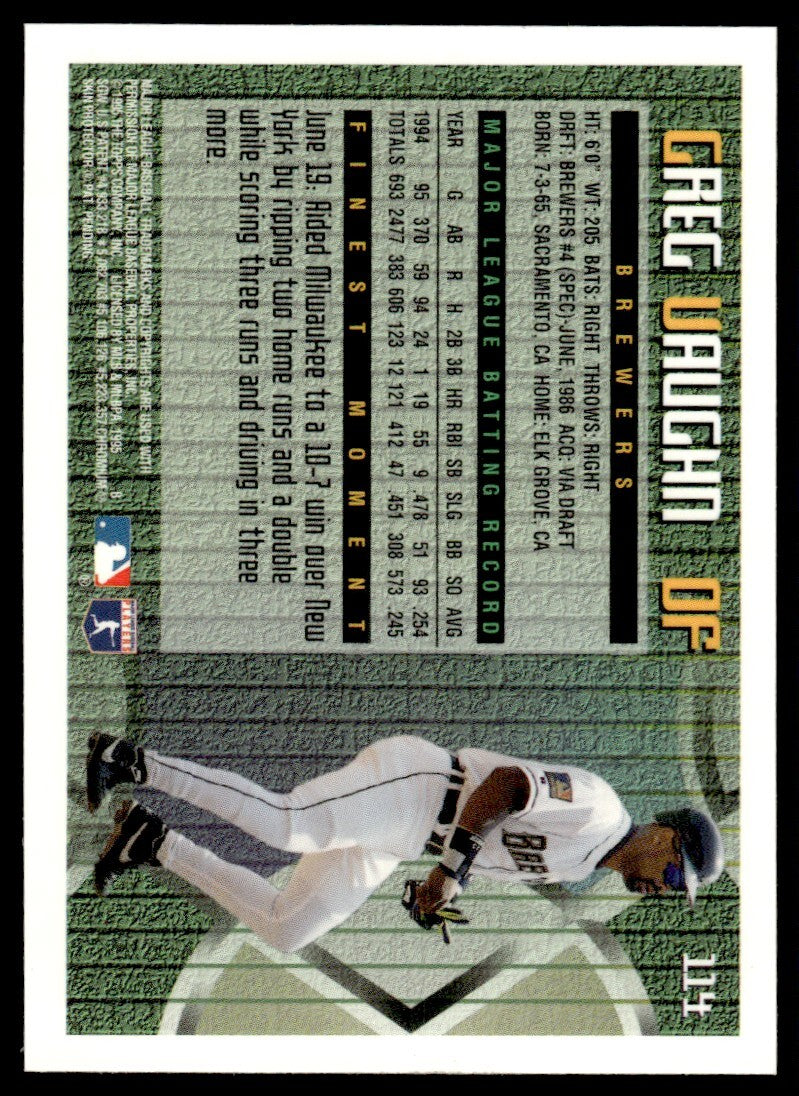 1995 Topps Finest Coating Greg Vaughn Milwaukee Brewers #114