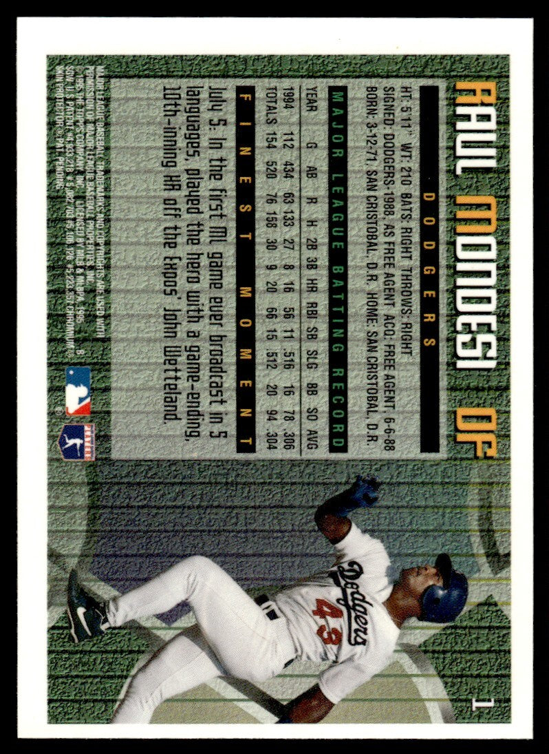 1995 Topps Finest w/ Coating Raul Mondesi Los Angeles Dodgers #1