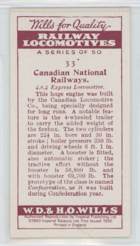 1993 Wills's Cigarettes Tobacco Card 1930 Reprint Railway Locomotives #33