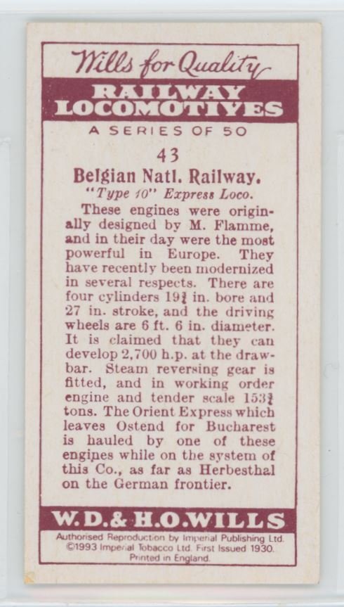 1993 Wills's Cigarettes Tobacco Card 1930 Reprint Railway Locomotives #43
