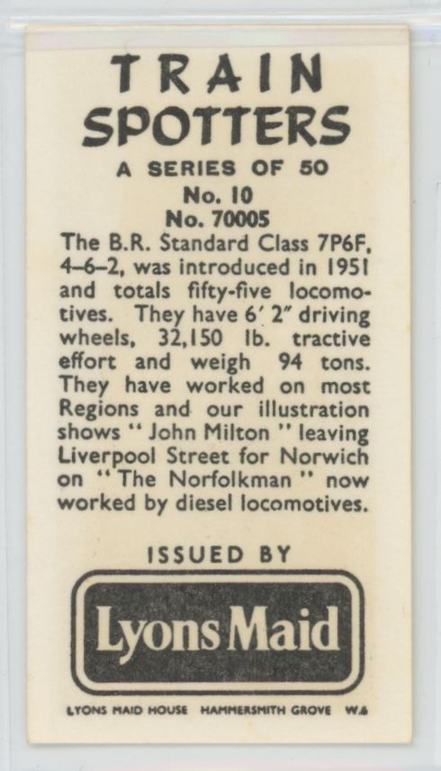 1962 Lyons Maid Cigarette Tobacco Card No. 70005 Train Spotters #10