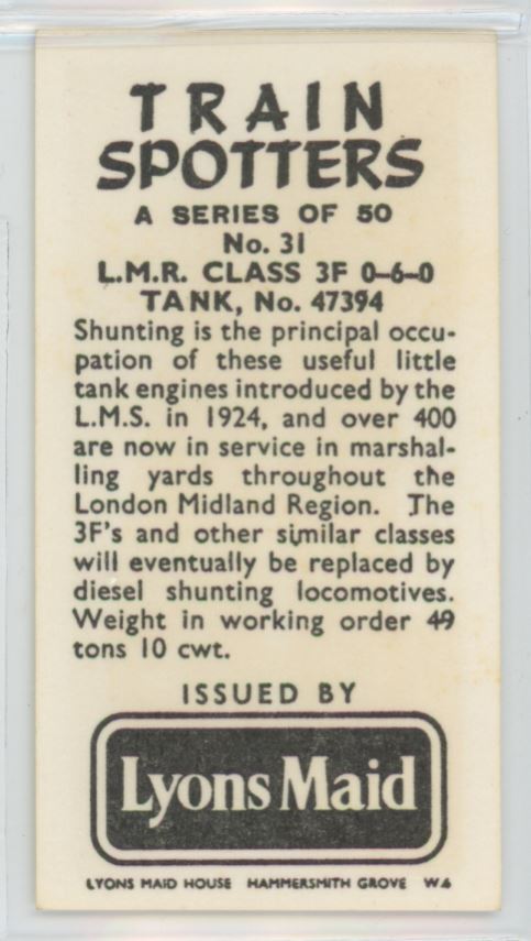 1962 Lyons Maid Cigarette Tobacco Card No. 47394 Train Spotters #31