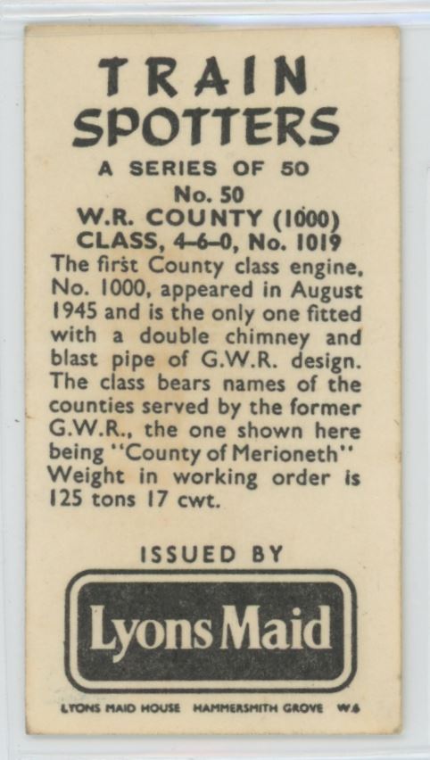 1962 Lyons Maid Cigarette Tobacco Card No. 1019 Train Spotters #50