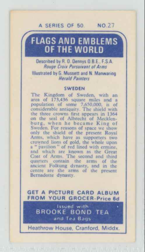 1967 Brooke Bond Tea Flags Emblems Of The World Sweden #27