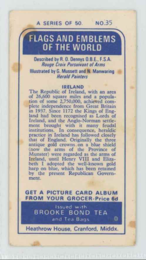 1967 Brooke Bond Tea Flags Emblems Of The World Ireland #35