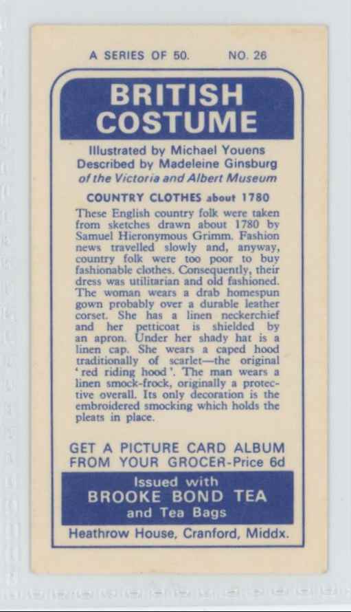1967 Brooke Bond Tea British Costume Country Clothes 1780 #26