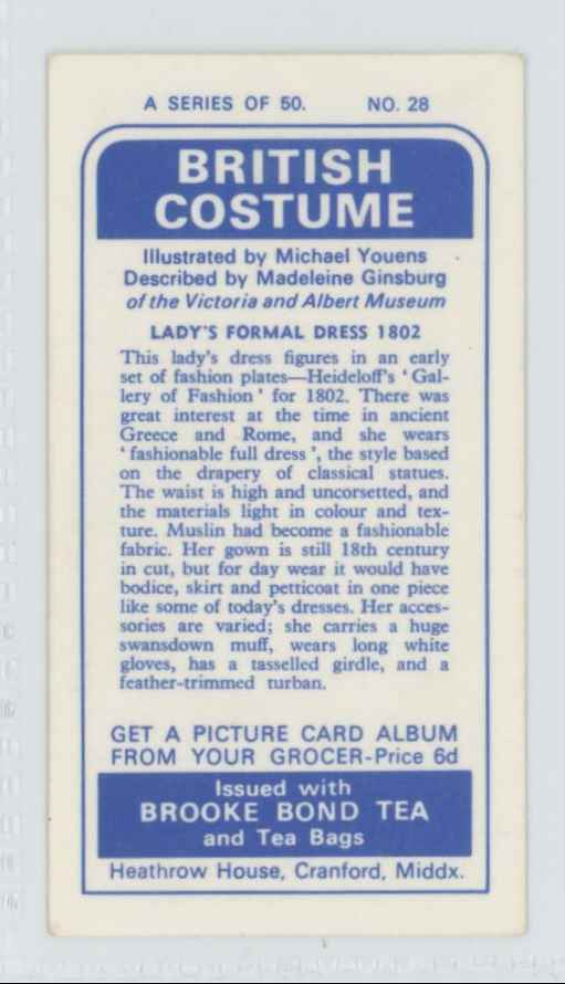 1967 Brooke Bond Tea British Costume Lady's Formal Dress 1802 #28