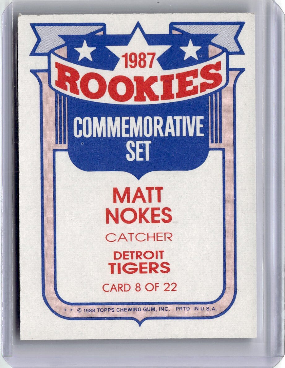 1988 Topps Rookies Matt Nokes Baseball Card Detroit Tigers #8 OF 22