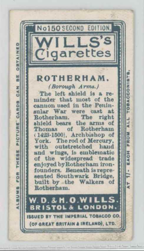 1906 Wills's Cigarettes Borough Arms Rotherham #150