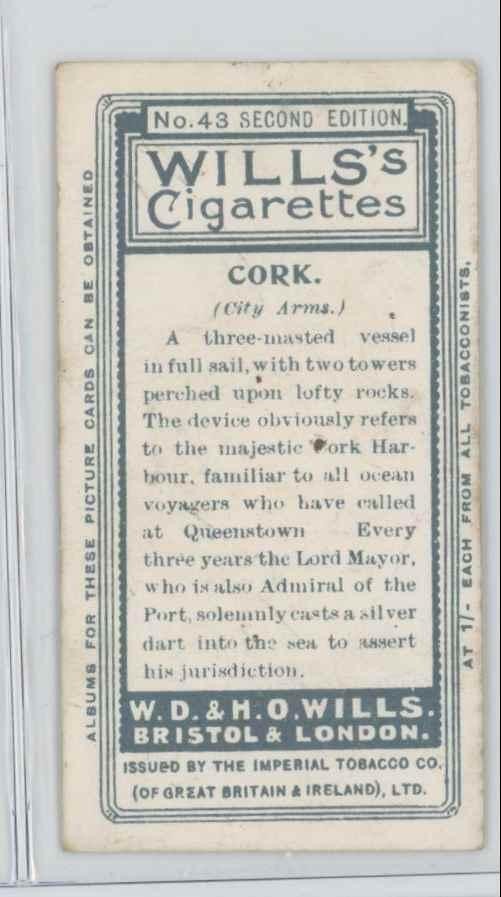 1906 Wills's Cigarettes Borough Arms Cork #43