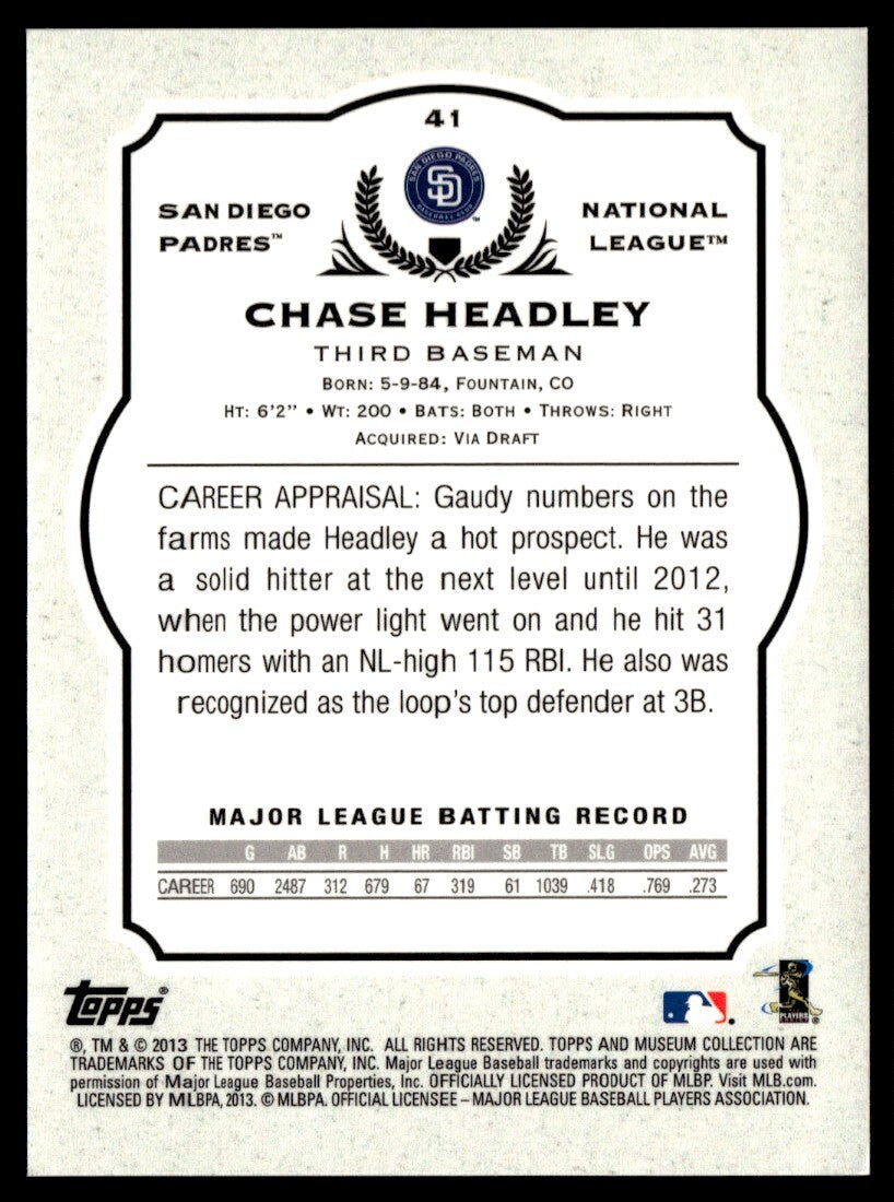 2013 Topps Museum Collection Chase Headley Baseball Card San Diego Padres #41
