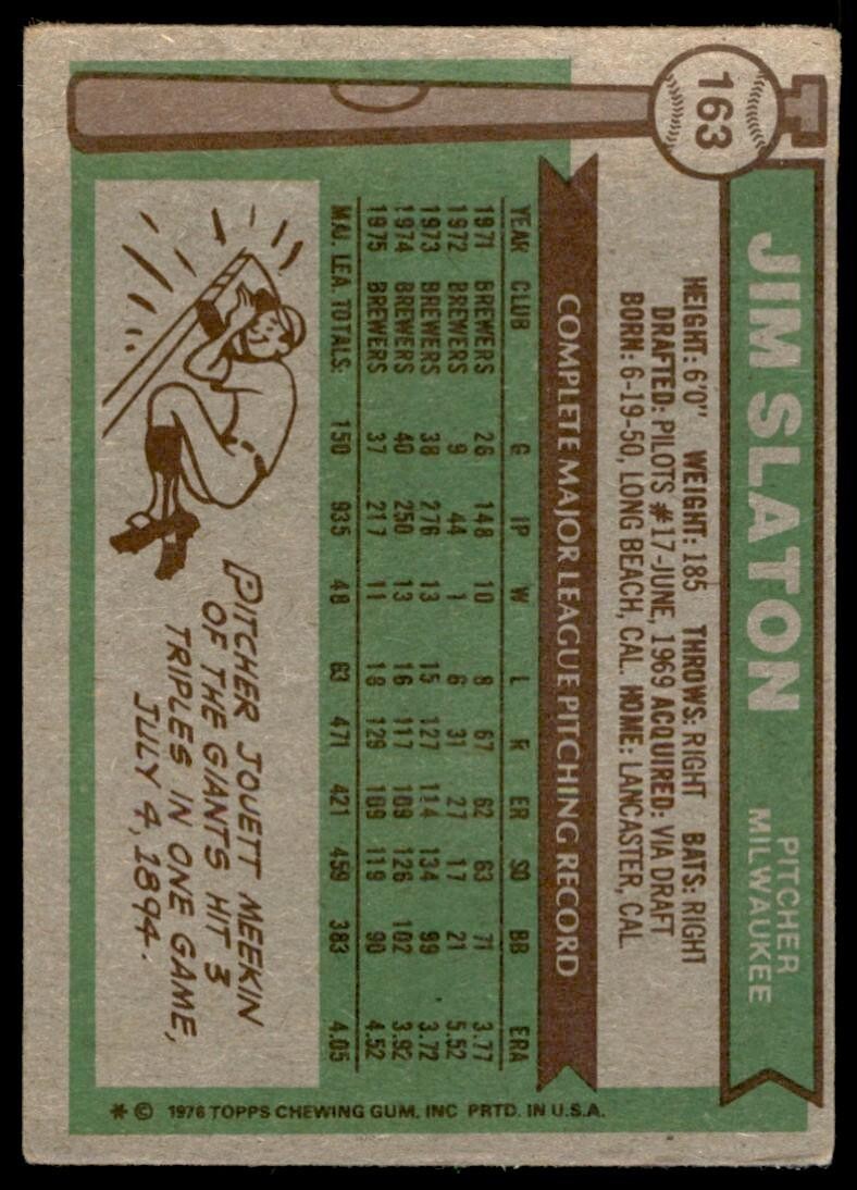 1976 TOPPS JIM SLATON . MILWAUKEE BREWERS #163