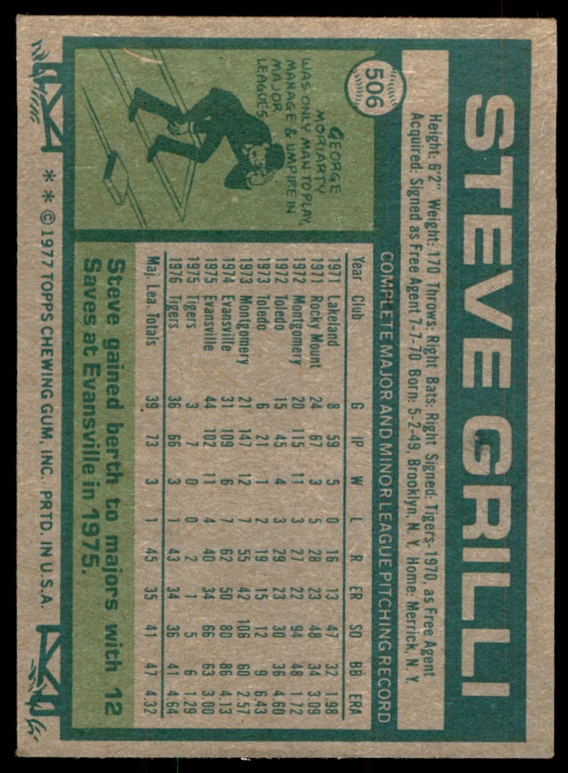 1977 TOPPS STEVE GRILLI . DETROIT TIGERS #506