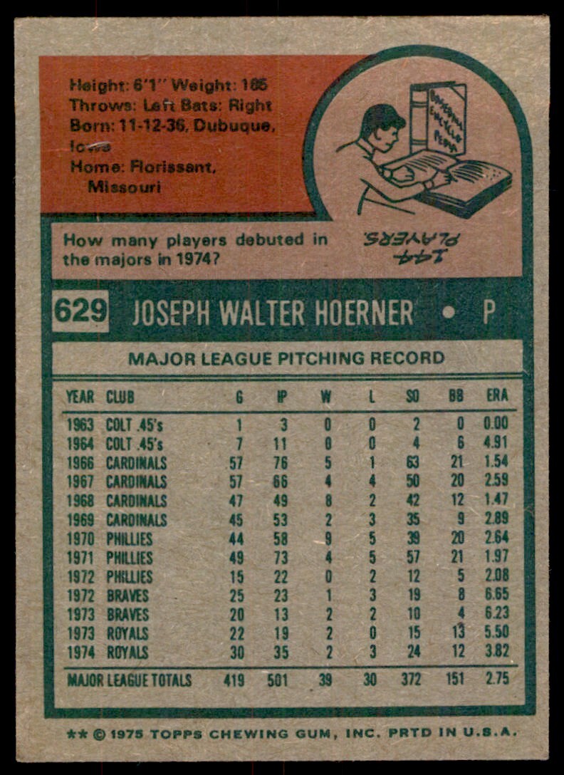 1975 TOPPS JOE HOERNER . KANSAS CITY ROYALS #629