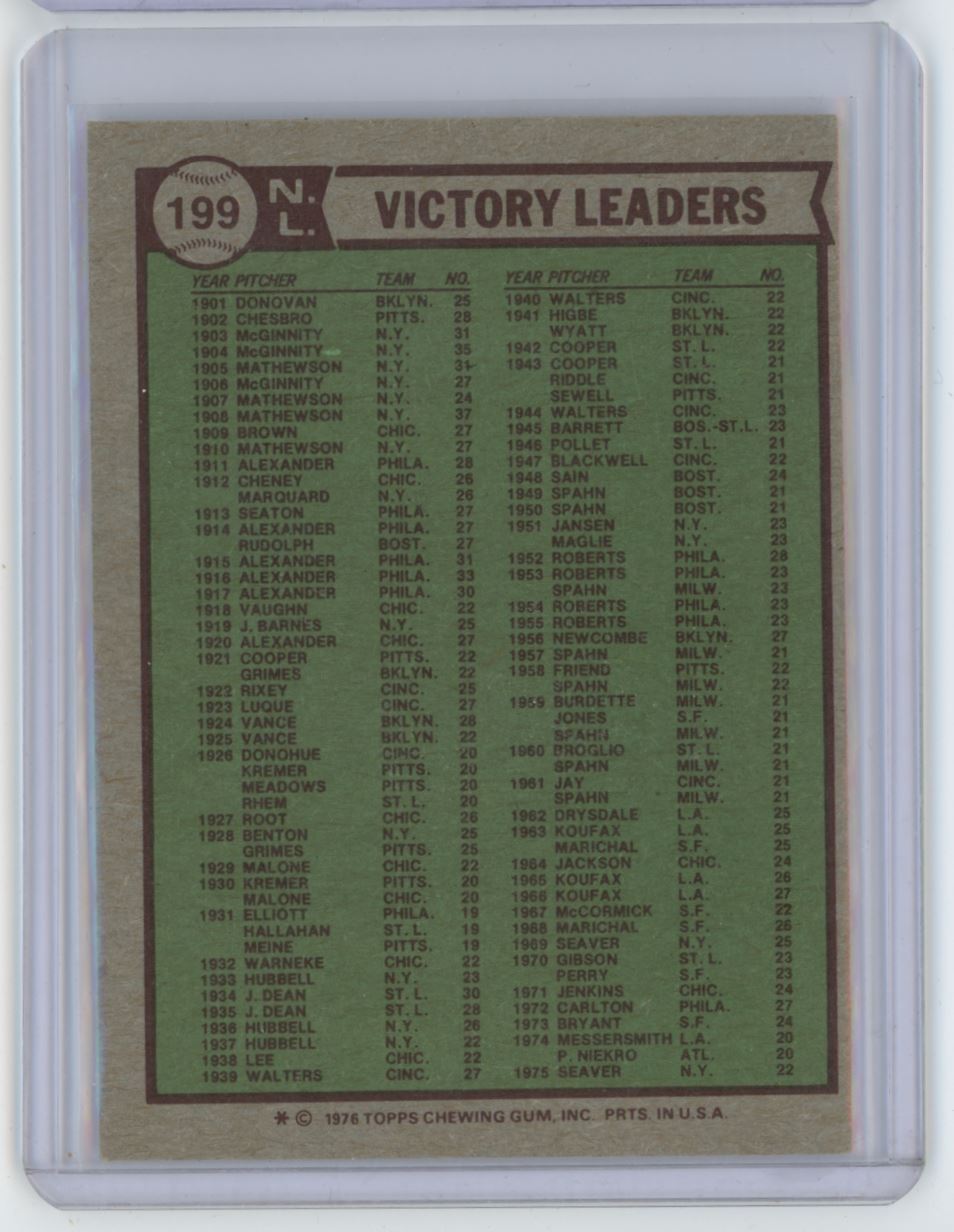1976 TOPPS 1975 NL VICTORY LEADERS - TOM SEAVER/RANDY JONES/ANDY MESSERSMITH .