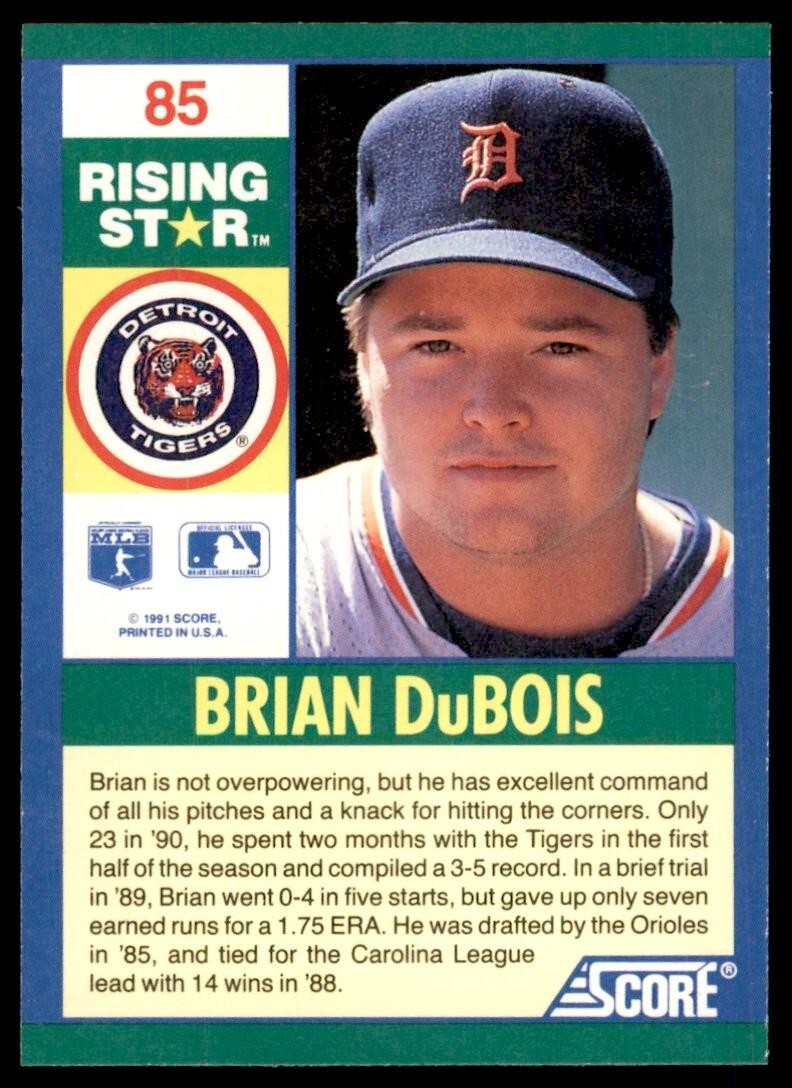 1991 SCORE 100 RISING STARS BRIAN DUBOIS . DETROIT TIGERS #85