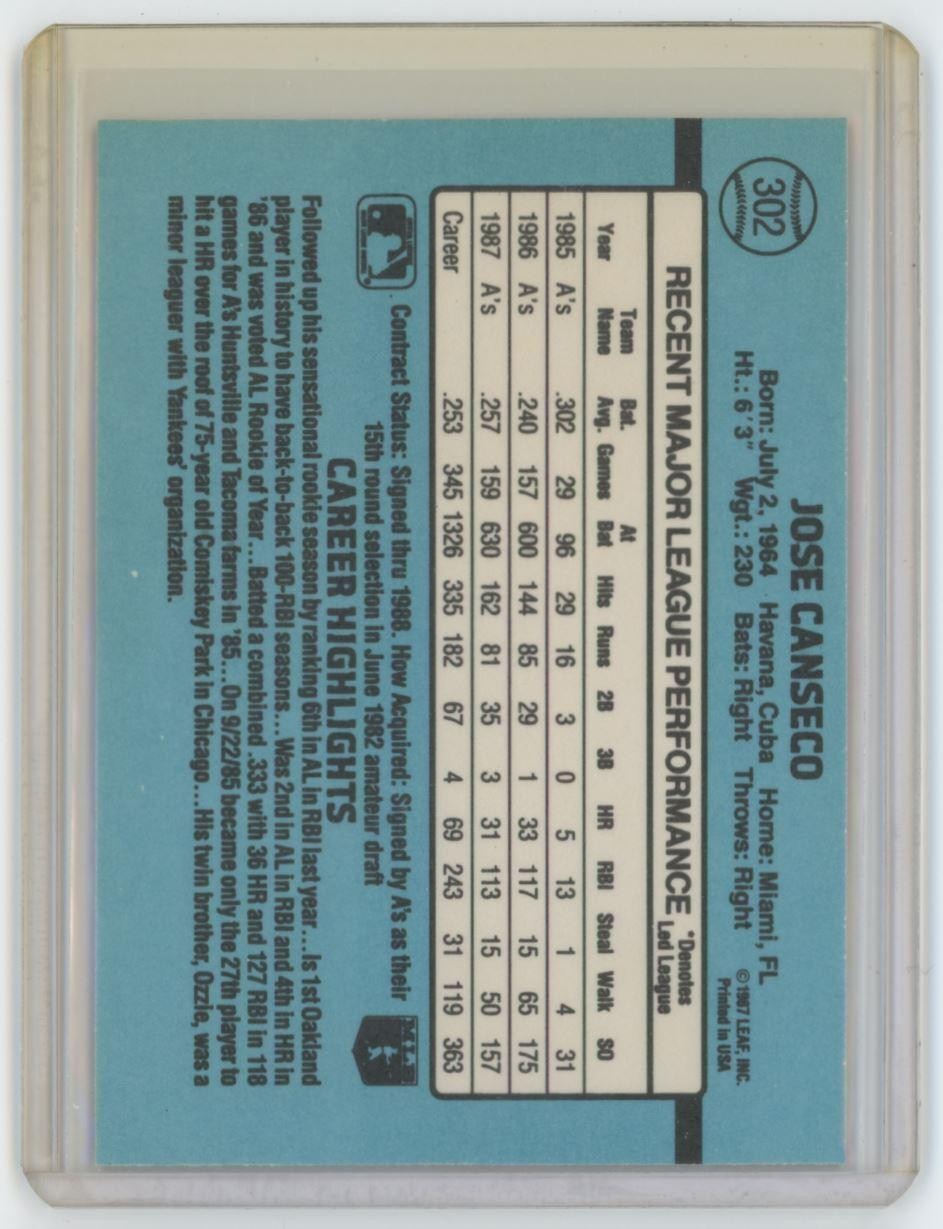 1988 DONRUSS JOSE CANSECO . OAKLAND ATHLETICS #302