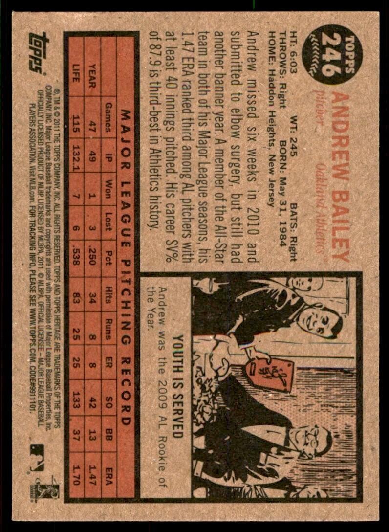 2011 TOPPS HERITAGE ANDREW BAILEY . OAKLAND ATHLETICS #246