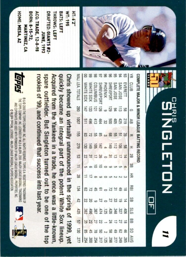 2001 TOPPS CHRIS SINGLETON . CHICAGO WHITE SOX #11