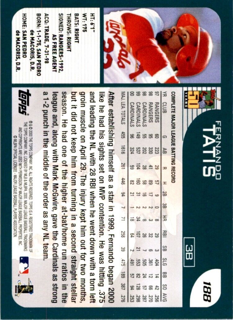 2001 TOPPS FERNANDO TATIS . ST. LOUIS CARDINALS #188