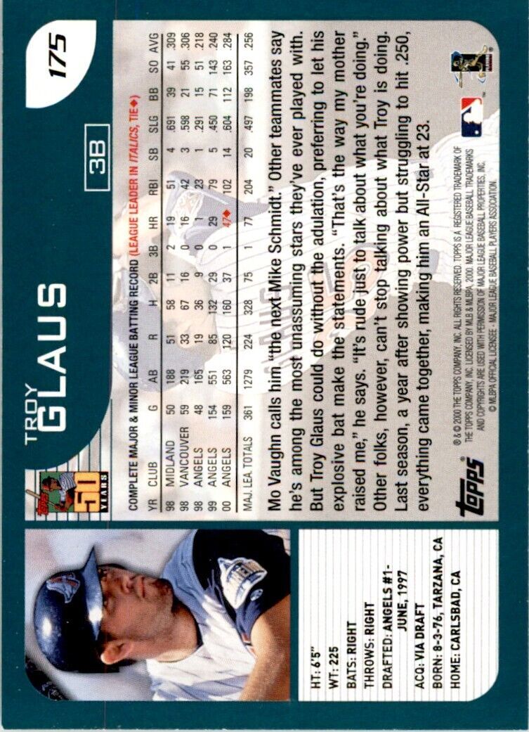 2001 TOPPS TROY GLAUS . ANAHEIM ANGELS #175
