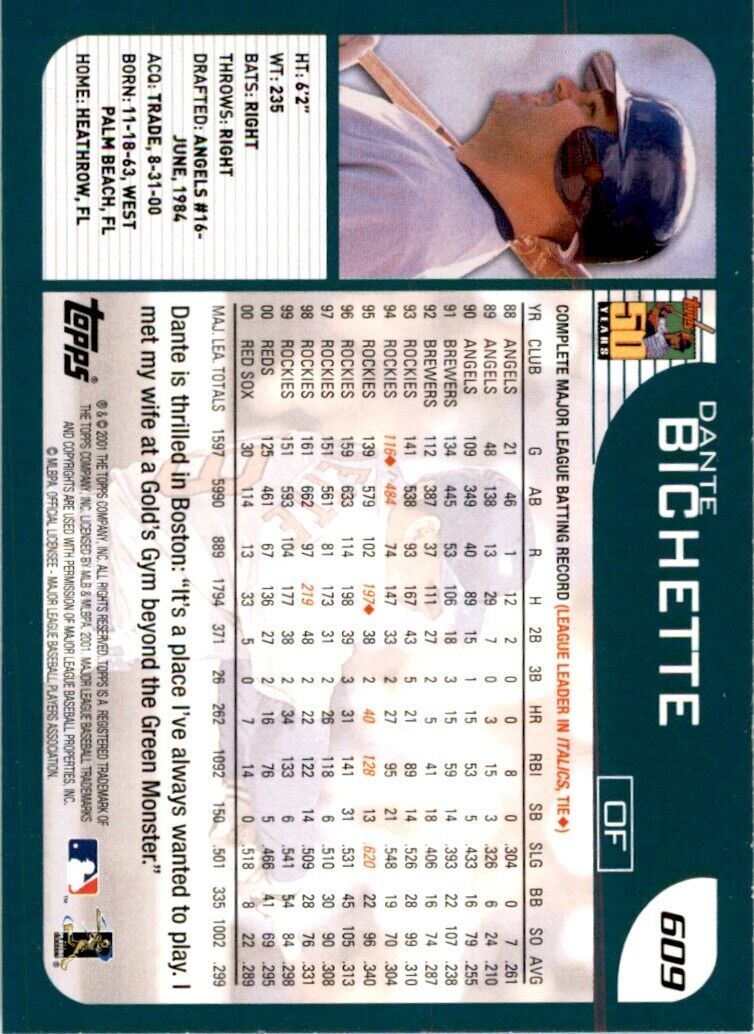 2001 TOPPS DANTE BICHETTE . BOSTON RED SOX #609