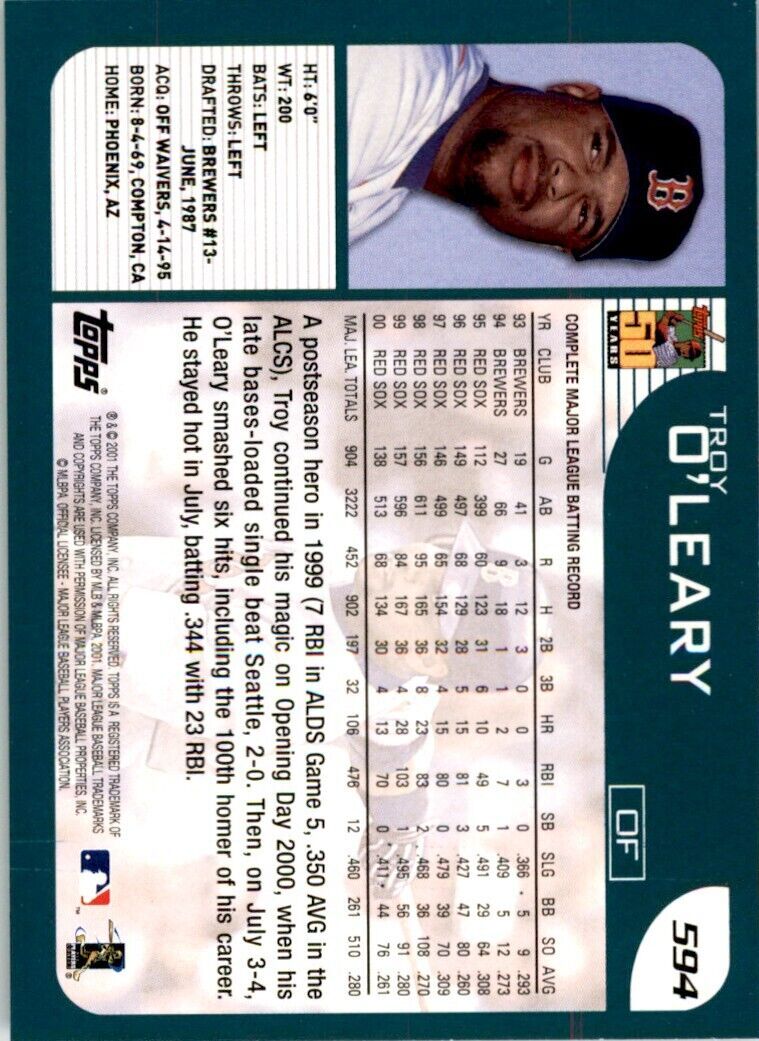 2001 TOPPS TROY O'LEARY . BOSTON RED SOX #594