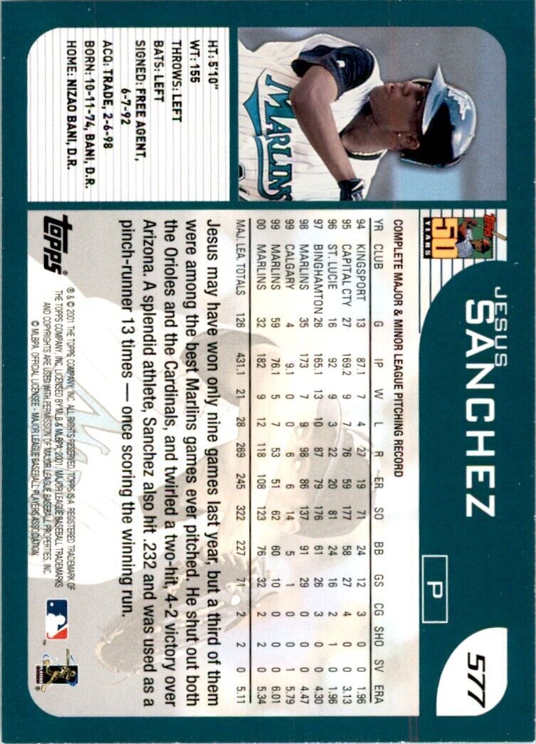 2001 TOPPS JESUS SANCHEZ . FLORIDA MARLINS #577